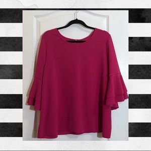 Fuschia, Ruffle Sleeve Top
